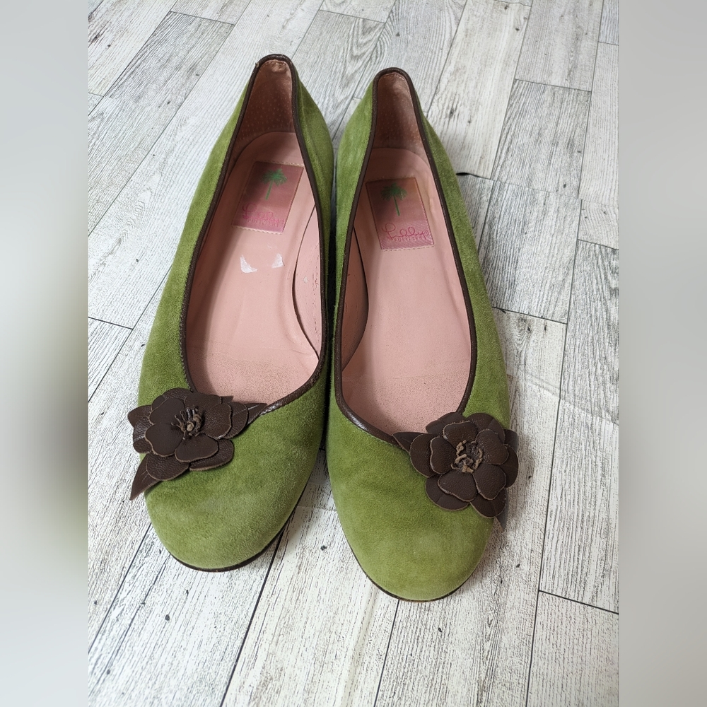 Lily Pulitzer green flower flats